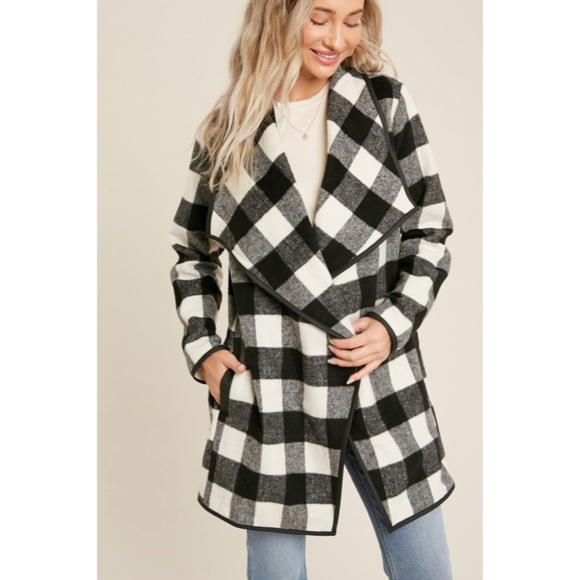 SOLD OUT Black Buffalo Plaid Drape Front Jacket - Picture 4 of 11